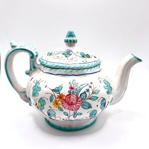 Vintage Made in Italy KBNY Signed Ceramic Hand Painted Floral Small Teapot